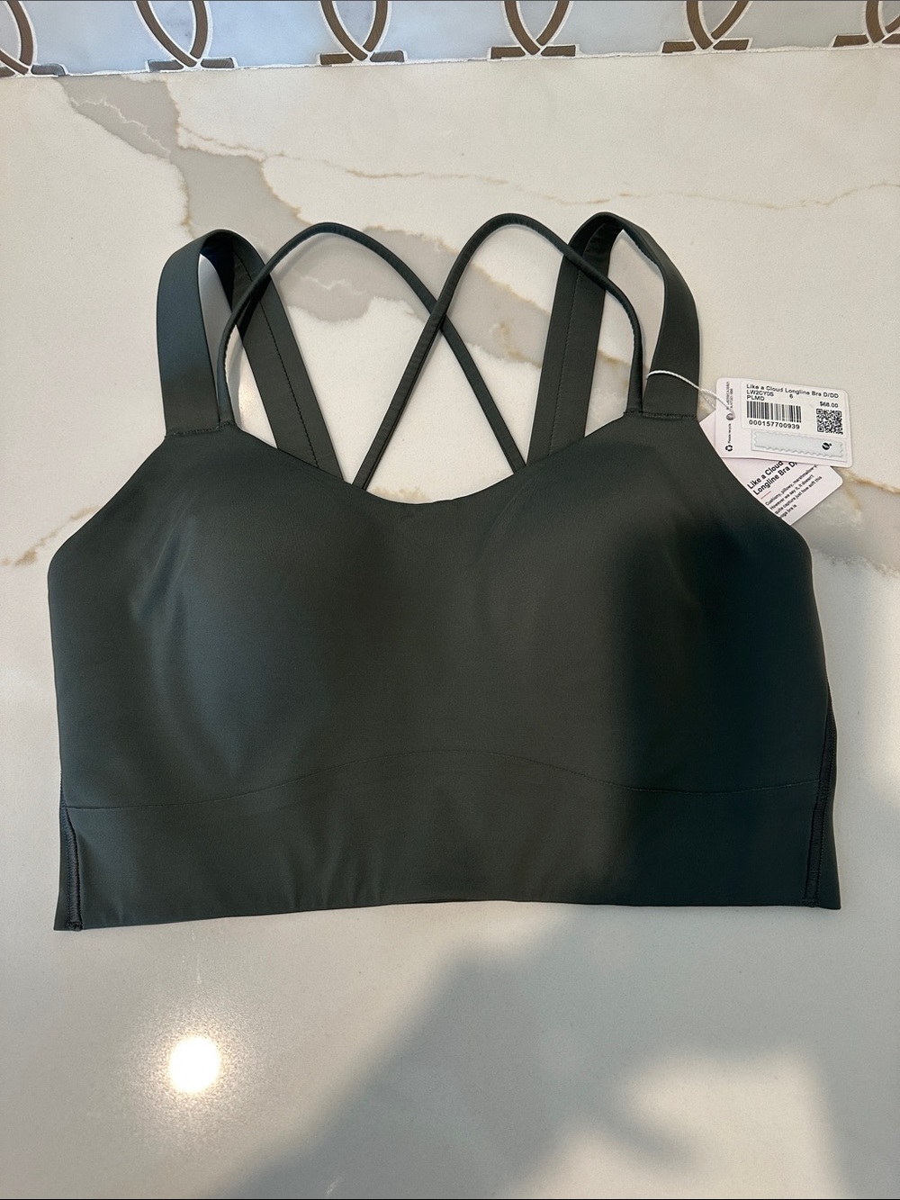Lululemon Like a Cloud Longline Bra D/DD Cup palm deco green size 6‎ NWT